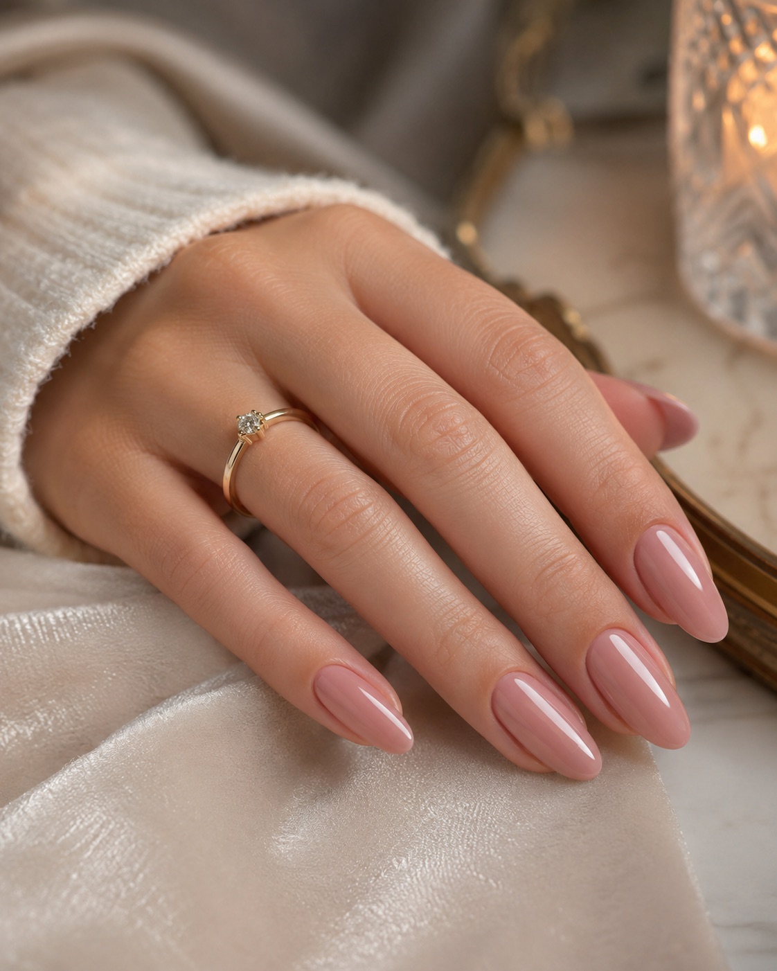 Glossy nude almond nails, a finished set by Gem&Gloss